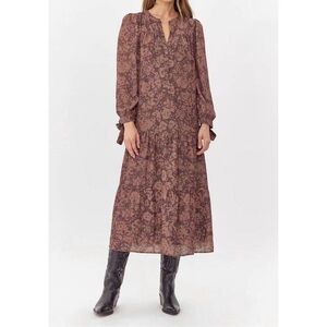 Floral Tiered Maxi Dress in Mauve Brown